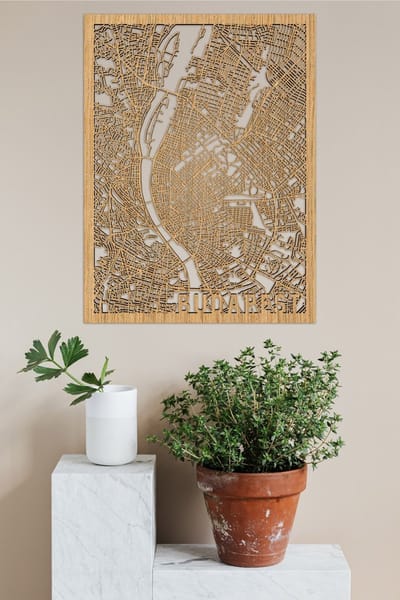 Houten Stadskaart Budapest Eikenhout 50x70cm Wanddecoratie Voor Aan De Muur City Shapes