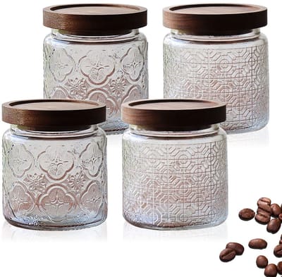 Allecto - Vintage Glazen Bewaarpotten - 4-delige set - Perfect voor koffie en specerijen - 450ml - Decoratieve opslag - Ideaal voor thee en suiker ...