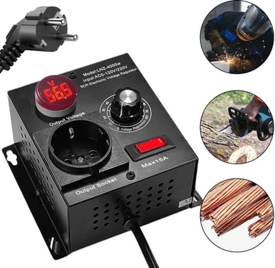 Motortoerentalregelaar - Metaal Ontvlambaar Behuizing - 4000W - 220V - Geschikt Voor Snelheidsregeling, Spanningsregeling, Temperatuurregeling en Dimmen - Zwart