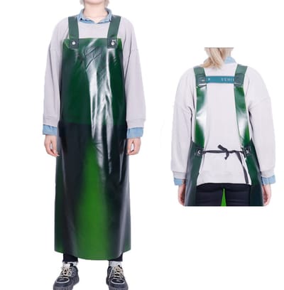 Waterdicht rubberen schort - 43 inch (ongeveer 109,2 cm) - Verstelbaar, verdikt afwasschort met gekruiste banden, geschikt voor afwassers in restaurants, slagers, laboratoriumwerk, hondentrimmen, Groen.