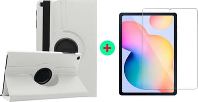 Hoesje Geschikt Voor Samsung Galaxy tab S6 lite 2022 Hoes Wit Draaibare Hoesje Case Cover tablethoes - Hoesje Geschikt Voor Samsung Galaxy Tab s6 lite 2022 Hoes 360 graden draaibaars bookcase