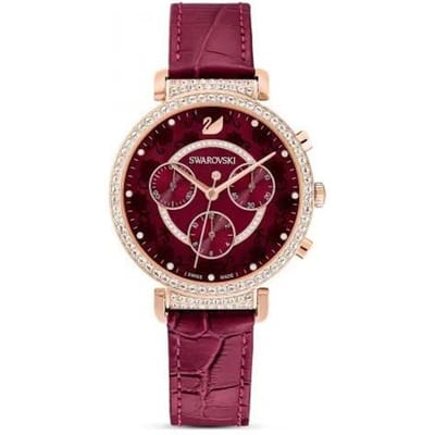 Swarovski Remix Collectie Horloge Kwarts Uurwerk Leren Band Rood Wijzerplaat Chrono Horloge Krokodillenleer Band Rood Dameshorloges 5598689 Red Watch Dial brown