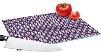 Glazen Snijplank - 28x20 - Patronen - Vintage - Blauw - Rood - Snijplanken Glas