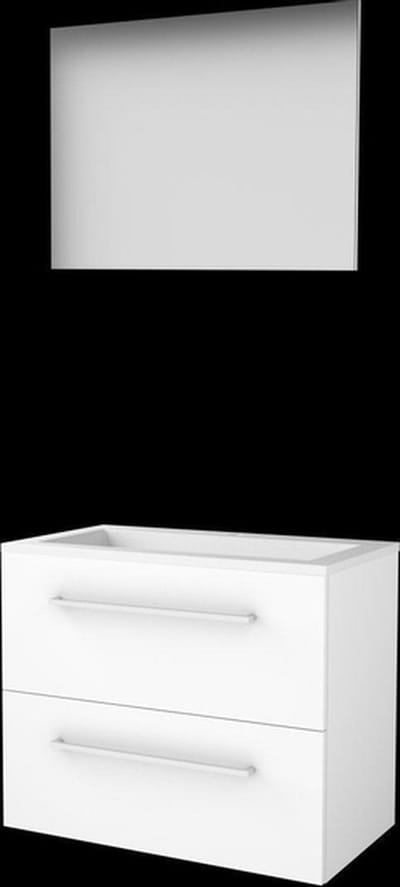 Basic-Line Basic 46 badkamermeubelset - 80x46cm - met grepen - 2 lades - acryl wastafel - 1 kraangat - Spiegel - MDF lak Ice White