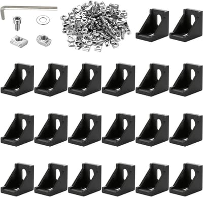 Hoekverbindingen voor aluminiumprofielen, set van 20, 35 mm, met schroeven, voor 3030 3060 stangprofiel, 3D-printer, CNC-router, doe-het-zelfprojecten (zwart, 20 stuks x 3030)