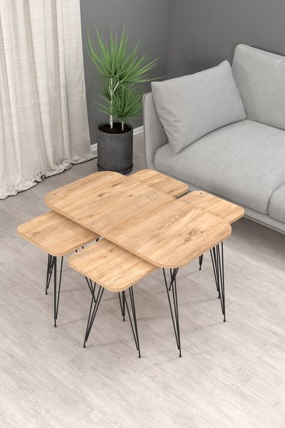 Soof&Tess Lotus 4 +1 Salontafel - Salontafels rechthoekig - Met 4 Bijzettafel - Salontafel industrieel set van 5