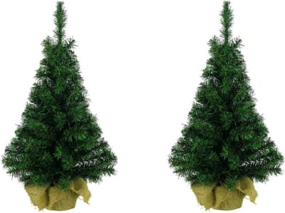 Everlands Imperial pine mini kerstboom - 2x - groen - H35 cm - in zak - kunstboom - kunt miniboompje - kerstboompje