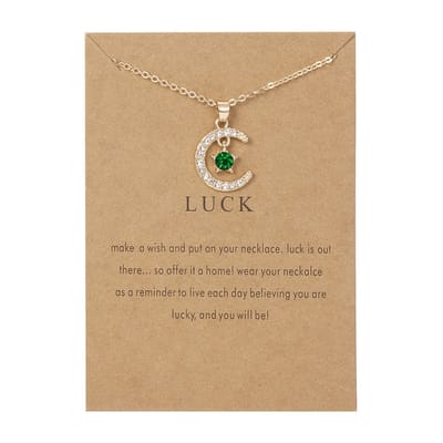 Geboortesteen Ketting Mei met Zirkonia Kristal - Goudkleurig met Groen - Cadeau / Geluk Hanger - Pax Amare