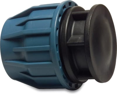 Jason Eindkap PP 25 mm knel 16bar zwart/blauw DVGW/KIWA/WRAS/SVGW