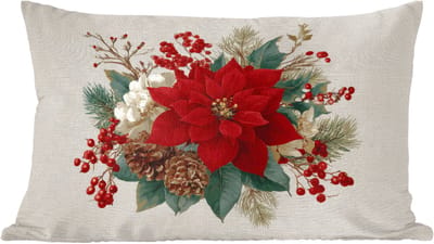 Sierkussens - Kussentjes Woonkamer - 60x40 cm - Kerststuk - Poinsettia - Dennenappels - Rood