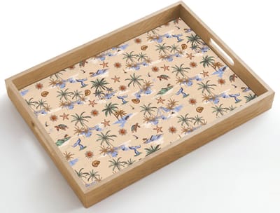 Dienblad hout 50x35 cm - Schootdienblad - Kust - Zee - Eiland - Walrus - Borrelplank rechthoek - Plateau dienbladen