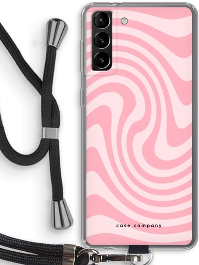 Case Company® - Hoesje met koord geschikt voor Samsung Galaxy S21 Plus hoesje met Koord - Swirl Roos - Telefoonhoesje met Zwart Koord - Bescherming aan alle Kanten en Over de Schermrand