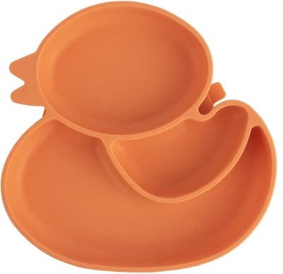 Kinderbord Silicone Split Oranje Eend 19,5x19 cm - Kinderservies - Baby - Bord
