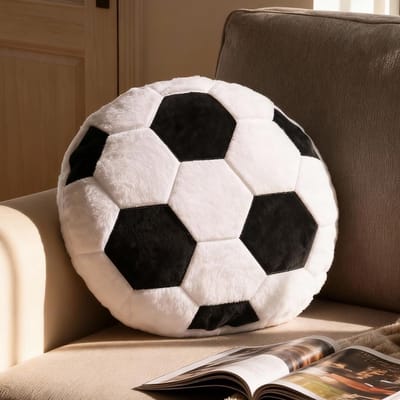 Pluche Voetbalkussen - Wit/Zwart - 35 cm - Zacht Sportbal Zitkussen - Voor Voetbalfans