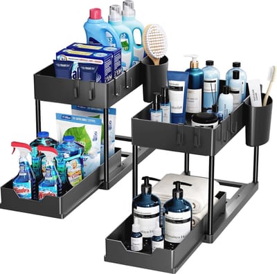 Multifunctioneel Opbergrek voor Onder de Gootsteen - 2 Niveaus met Uitschuiflade