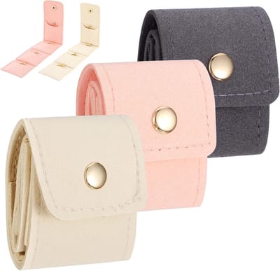 Set van 3 Vouwbare Reiskettingen Organisers, Compacte Microvezel Sieradenopslag voor Oorbellen, Ringen en Kettingen, 24 x 4 cm (Beige, Grijs, Roze)