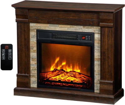 Elektrische sfeerhaard bruin - Decoratieve haard 1800W - 3D vlameffect instelbaar - Verwarming tot 30 m2 - 80x21,6x67,8cm