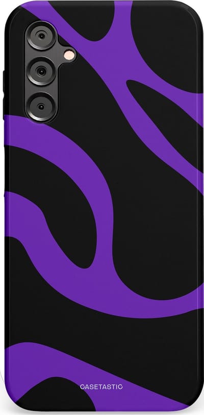 Casetastic Hoesje Geschikt voor Samsung A14 (5G/4G) - Stijlvolle Beschermende Duo-layer Case - Golven van Paars en Zwart