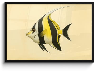 Poster in lijst - Fotolijst 90x60 cm - Posters - Vis - Sierlijk - Rugvin - Geel - Posterlijst zwart - Decoratie - Wanddecoratie woonkamer - Muurdecoratie slaapkamer