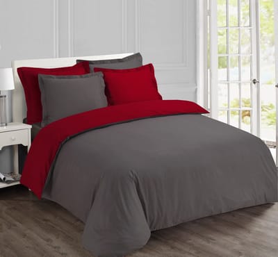 VISION Bicolor - Tweezijdig omkeerbaar Dekbedovertrekset - 100% katoen: zacht en soepel - Tweepersoons - Dekbedovertrek 155 x 220 cm met 2 bijhorende slopen 80 x 80cm - Grijs / Rood - Oekotex gecertificeerd