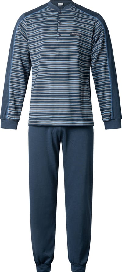Gentlemen - warme heren pyjama 114249 - double jersey - knoophals - blauw - maat S