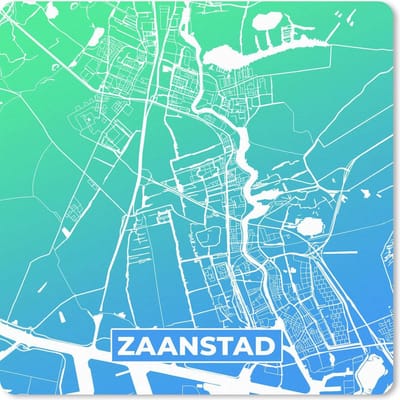 Muismat 20x20 cm - Mousepad Stadskaart - Zaanstad - Blauw - Groen - Muismatten