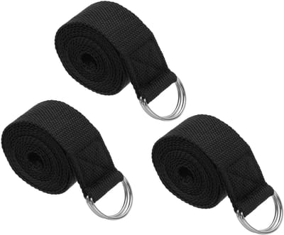 Yogariem voor stretching, 8 voet, 3 stuks katoenen yoga-riem met verstelbare metalen D-ringgesp stretchbanden voor fitness pilates, zwart
