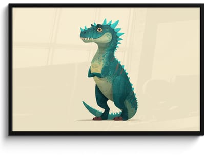 Poster in lijst - Fotolijst 120x80 cm - Posters - Dinosaurus - Turquoise - Stekels - Posterlijst zwart - Decoratie - Wanddecoratie woonkamer - Muurdecoratie slaapkamer