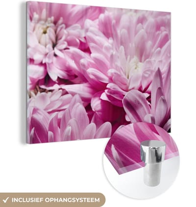 MuchoWow® Glasschilderij 120x90 cm - Schilderij acrylglas - Bloemen - Roze - Natuur - Foto op glas - Schilderijen