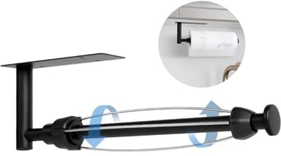 Keukenrolhouder met Dempende Effecten - Wandrolhouder, Toiletpapierhouder, Doucheplank en Handdoekhouder - Roestvrij Staal - Zwart - Voor Keuken en Badkamer