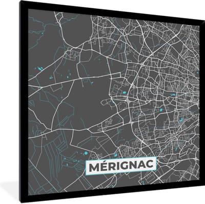 Fotolijst incl. Poster - Mérignac - Frankrijk - Kaart - Plattegrond - Stadskaart - 40x40 cm - Posterlijst