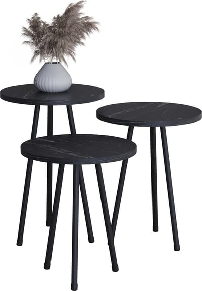 3-delige set hout ronde bijzettafel marmer look salontafel bank tafel woonkamer tafel Mirola