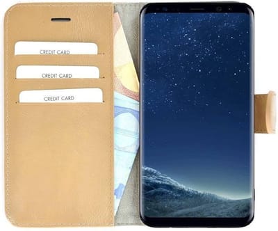 Pearlycase Camelbruin Effen Wallet Bookcase Echt Leren Samsung Galaxy S8 Hoesje(met de handgemaakt)