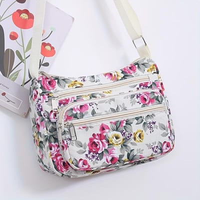 Dames Crossbody Tas met Klassiek Bloemenpatroon Ritsluiting Casual Boodschappentas, Reisaccessoire, Modieuze Portemonnee, Stijlvolle Crossbody Portemonnee beige