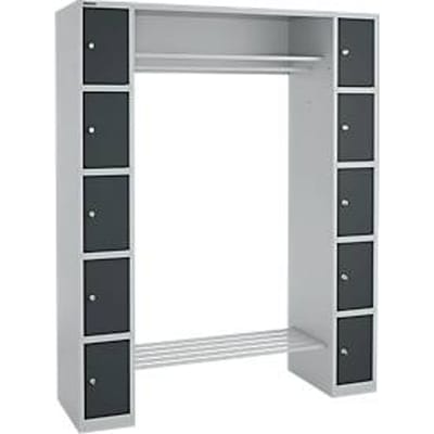 Lockerkast - B 1565 x D 500 x H 1950 mm - 2 x 5 vakken - met hoedenplank en kledingstang - schoenrek - blank alu en antraciet - ons merk Schäfer Shop Select