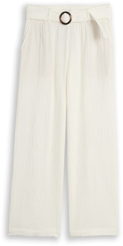 Tom Tailor - Mousseline broek met wijde pijpen en riem - Maat 46/32 - Whisper White