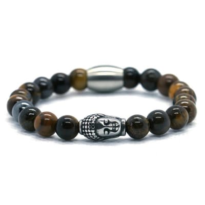 Ibizamen KIDS - jongens - armband - edelsteen - tijgeroog - 6mm - buddha RVS