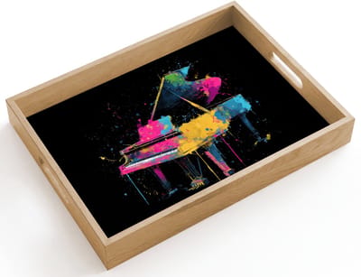 Dienblad hout 40x30 cm - Schootdienblad - Piano - Kleurrijk - Verf - Modern - Borrelplank rechthoek - Plateau dienbladen