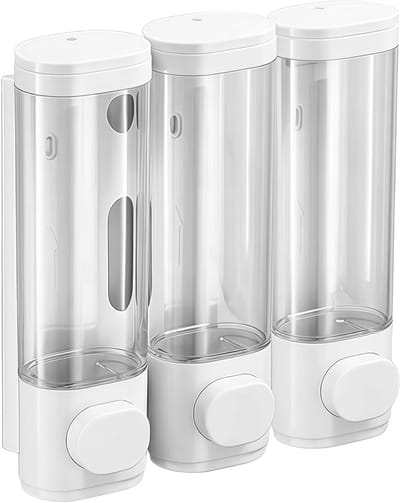 Ruimtebesparende badkamerorganizer met shampoo- en conditioner-dispenser, 3 kamers, eenvoudig te installeren en praktisch in gebruik