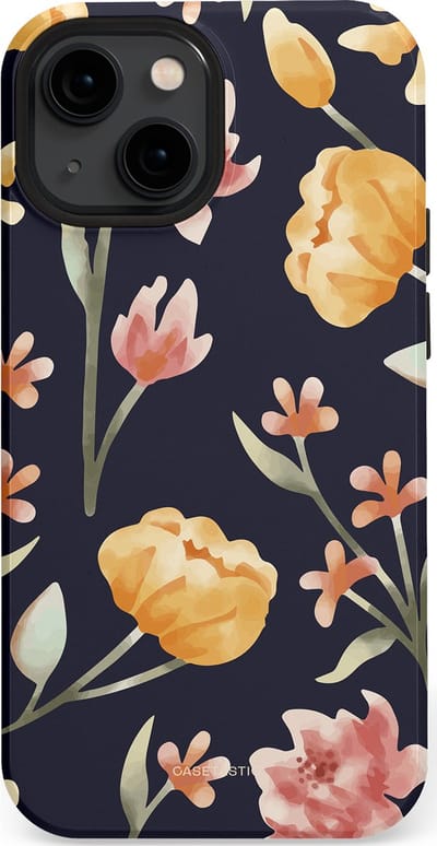 Casetastic Hoesje Geschikt voor Apple iPhone 13 Mini Magsafe - Stijlvolle Beschermende Duo-layer Case - Bloemen Nacht
