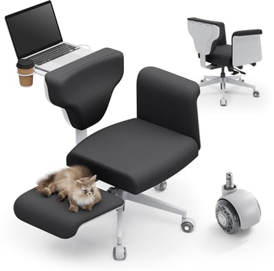 NEWTRAL Ergonomische Bureaustoel met Inklapbare Laptoptafel - Directiestoel met Verstelbare Rugleuning en Armleuningen - voor Werk, Laptop, Ontspanning, Achteroverleunen en Huisdieren