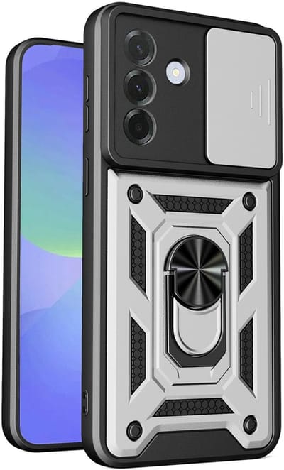 MobyDefend Hoesje - Geschikt voor Samsung Galaxy A57 - Pantsercase Met Draaibare Ring - Zilvergrijs