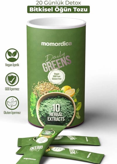 Momordica Daily Greens Mix – 20 Porties – Vegan Groene Kruiden Poeder met Groene Thee & Appelsmaak