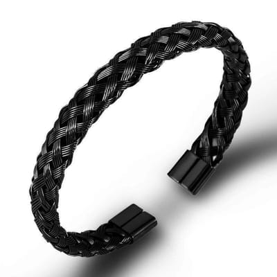Kabel Armband van Gewoven Staal - Zwart - Armbanden Heren Dames - Papa Cadeau Voor Mannen - Vaderdag