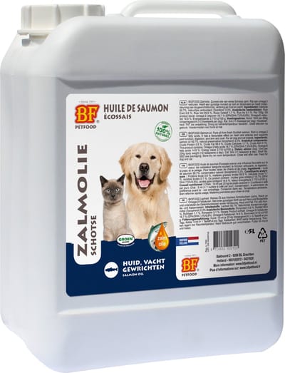 Zalmolie Koudgeperst 5 Liter - BF Petfood - Omega 3 voor Honden en Katten - Pure Zalmolie zonder Toevoegingen