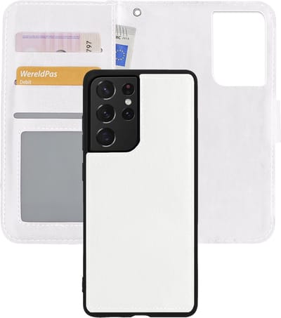 Hoes - 2 in 1 - Geschikt voor Samsung Galaxy S21 Ultra - Met Uitneembare Hard Cover - Bookcase - Wallet Case - Met Pasjeshouder - Book Case - Uitneembaar - Pashouder - Kunstleer - Wit