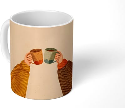 Mok - Koffiemok - Illustratie - Mokken - Proosten - Bruin - Mokken - 350 ML - Beker - Koffiemokken - Theemok