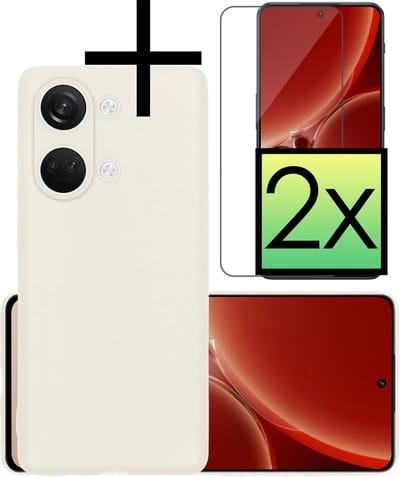 Hoesje - Met 2x Screenprotector - Geschikt voor OnePlus Nord 3 - Sterk & Shockproof - Back Cover - Siliconen Case - Telefoon Hoes - Wit