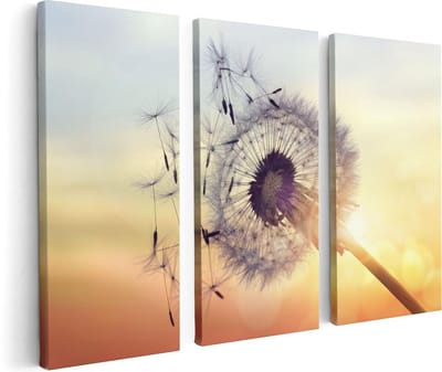Artaza Canvas Schilderij Drieluik Paardenbloem Tijdens Zonsondergang - 120x80 - Foto Op Canvas - Canvas Print
