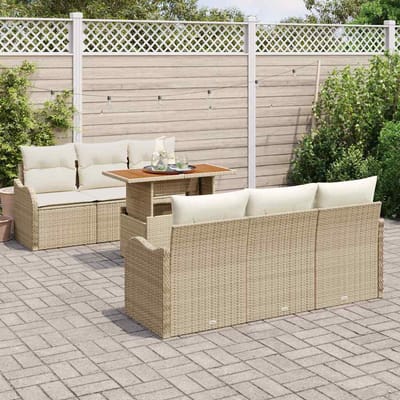 vidaXL - Tuinbank - Set - met - kussen - 7 - pcs - Beige - en - Crème - poly - rattan